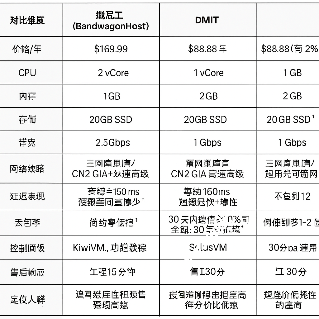 搬瓦工(BandwagonHost) 和 DMIT商家CN2 GIA入门款套餐对比-测评中国