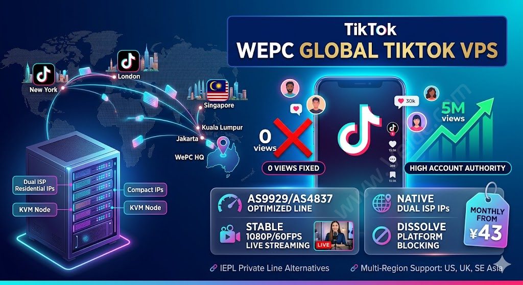 WePC:TikTok/跨境运营VPS/中转机,可选欧美/亚太十几个地区机房,月付43元起-测评中国